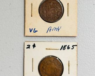 1865 and 1867 United States two cent pieces