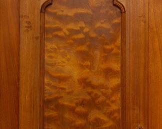 Closeup of the American 19th C Walnut burled wood cupboard