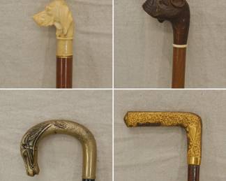 Brass Umbrella Stand w/Six Walking Sticks