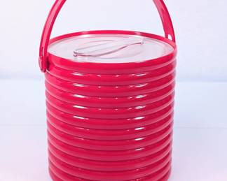 Vintage 1970s Sally Designs Red Acrylic Ice Bucket, Mod Bar Retro Barware