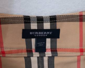Closeup of the Burberry London plaid short skirt