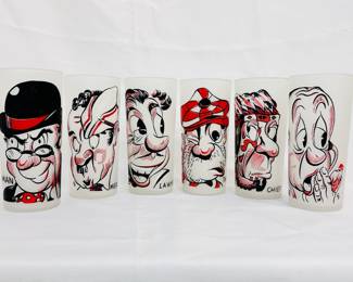Vintage mid-century 1950s Federal Gay Fad 6 Pc frosted glass set 'Rich Man, Poor Man, Beggar Man, Thief' tumblers novelty barware