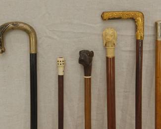Brass Umbrella Stand w/Six Walking Sticks