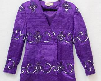 Vintage Carole Liz purple double breasted evening jacket with bead and sequin pattern decoration