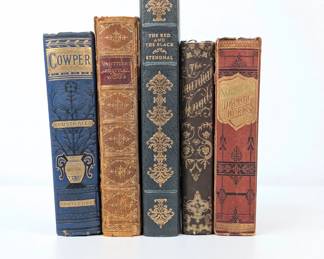 Vintage books - Cowper Illustrated, Whittier's Poetical Works, The Red and the Black by Stendhal, The Guardian Angels, and Shakespeare's Dramatic Works
