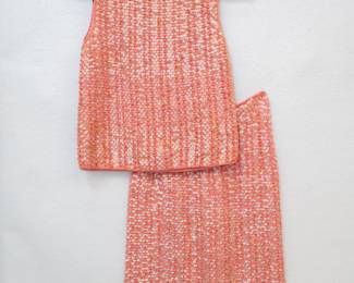 c. 1960's Women's two-piece sequined pink sleeveless top and skirt set