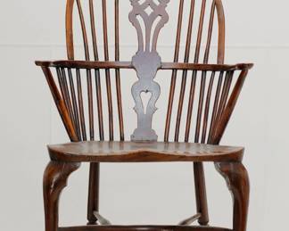 Another antique handcrafted Windsor chair 18th C. The out swept arms formed from steam bent pieces of wood giving a lovely, curved shape; has a steam bent “concave crinoline” stretcher.