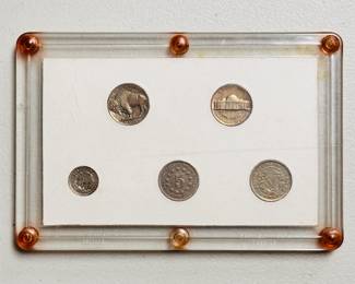 Reverse view of the set of United States Type Nickels 1794-1938