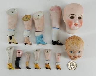 Fun collection of rare bisque doll legs and doll heads