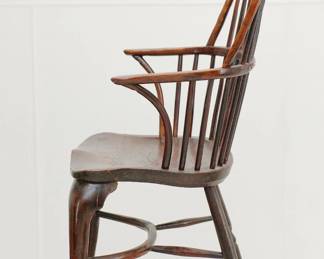 Another antique handcrafted Windsor chair 18th C. The out swept arms formed from steam bent pieces of wood giving a lovely, curved shape; has a steam bent “concave crinoline” stretcher.