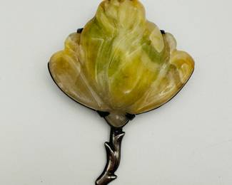 Mexican silver and carved stone rose blossom brooch