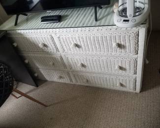 6-drawer wicker dresser with glass top