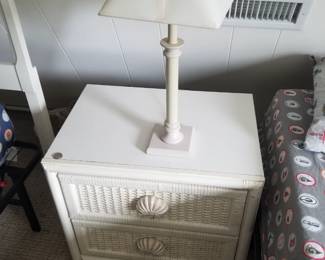 2-drawer nightstand; table lamp