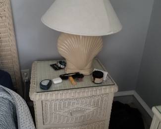 2-drawer nightstand; shell table lamp