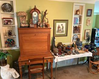 Antique Lincoln Desk, Studio Pottery, Antique Clock
