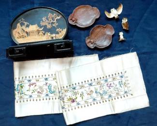 Asian Straw Art And Mini Figurine Collectible Lot