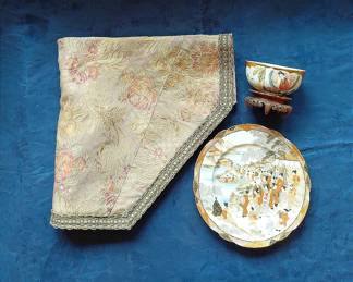 Asian Art Plate, Cup And Table Linen