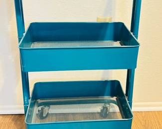 Teal Colored Metal Rolling Cart