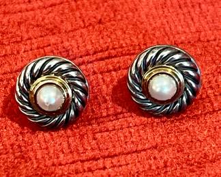 David Yurman 14k gold dome cookie earrings. 14k/ sterling pearl