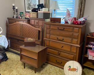 MSM Queen bedroom suit includes headboard, rails, two chests and lingerie cabinet. No matresses.