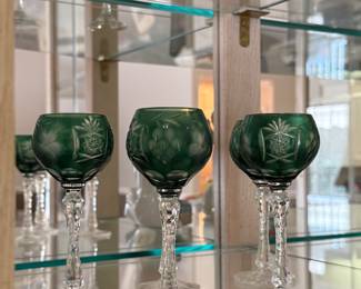 bohemian green cut crystal glasses