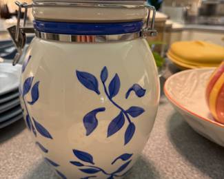 Blue and white cookie jar