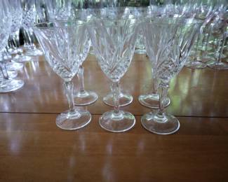 Set of 6, short Crystal wine glasses.