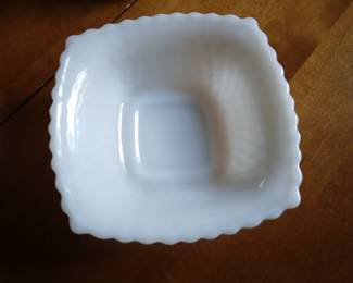 Milk glass bowl with bubble design.