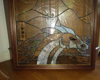 WMU stained glass horse wall hanger.