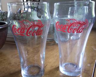 Red logo Coca Cola cups, pair.