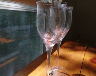 Pink glasses in sunlight.