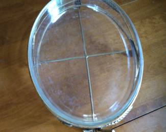 Upper view of larger serving bowl with gold holder.