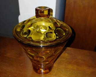 Bubble bowl with lid in brown/amber color.
