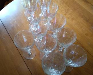 Iridescent tall wine glasses. Set of 11.