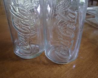 Glass can shaped design Coca Cola glasses, pair.