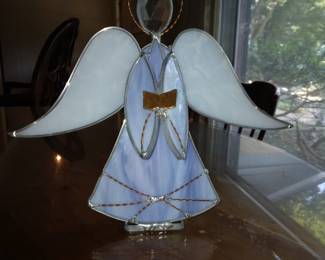 Stained glass shelf decor angel.
