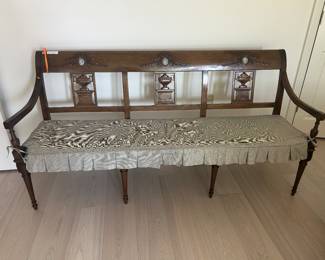 Exceptional English bench 18th century Walnut Carved urns and Wedgewood inserts. Provenance: Keil’s Antiques on Royal Street. A real beauty!