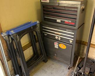Saw horses, vintage craftsman tool chest