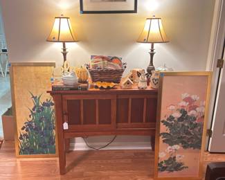Vintage console, artwork, fall decor