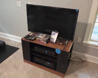 TV, DVD player, TV cabinet