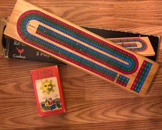 Vintage cribbage and Tarot cards