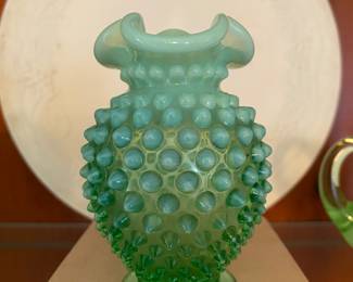 FENTON GREEN HOBNAIL VASE