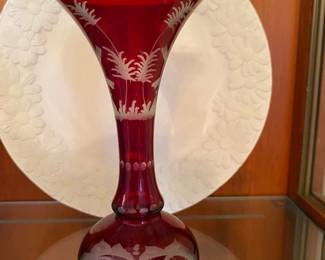 VINTAGE EGERMANN RUBY RED BOHEMIAN VASE