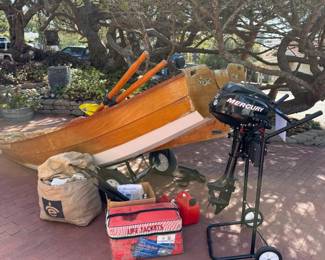 Passagemaker Dinghy Chesapeake Light Craft, Mercury 3.5 hp engine, life jackets, ores, gas cans & boat trolly