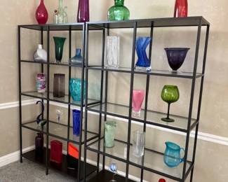 More hand blown glass from around the world with the glass shelving to display it on