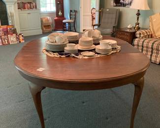 Walnut Queen Anne round table with leaf (seats 6) $800