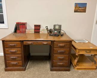 Glover Machine Works executive desk $500, Time punch clock $36
