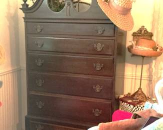 Mahogany high chest and more vintage hats.