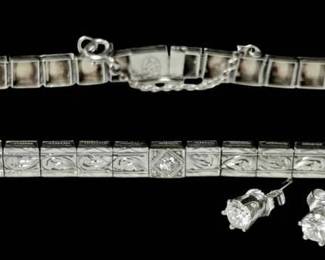 008 14k White Gold Diamond Bracelet 0.25 ct Diamond Earrings 13.4g