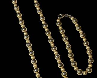 14k Yellow Gold Beaded Necklace Bracelet Set 14.0g